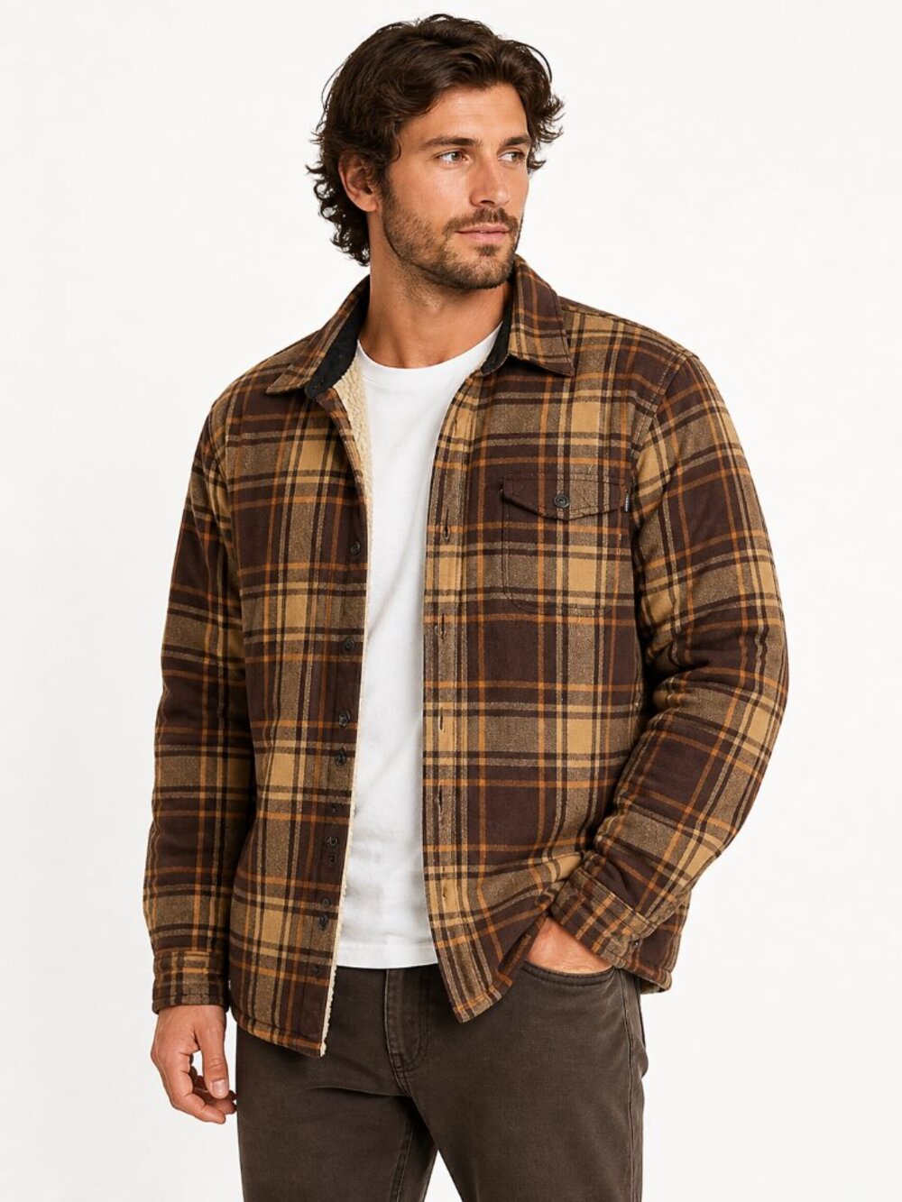 VTG Billabong  Cotton Fleece Lined Brown Plaid Shirt-jacket Sz M
